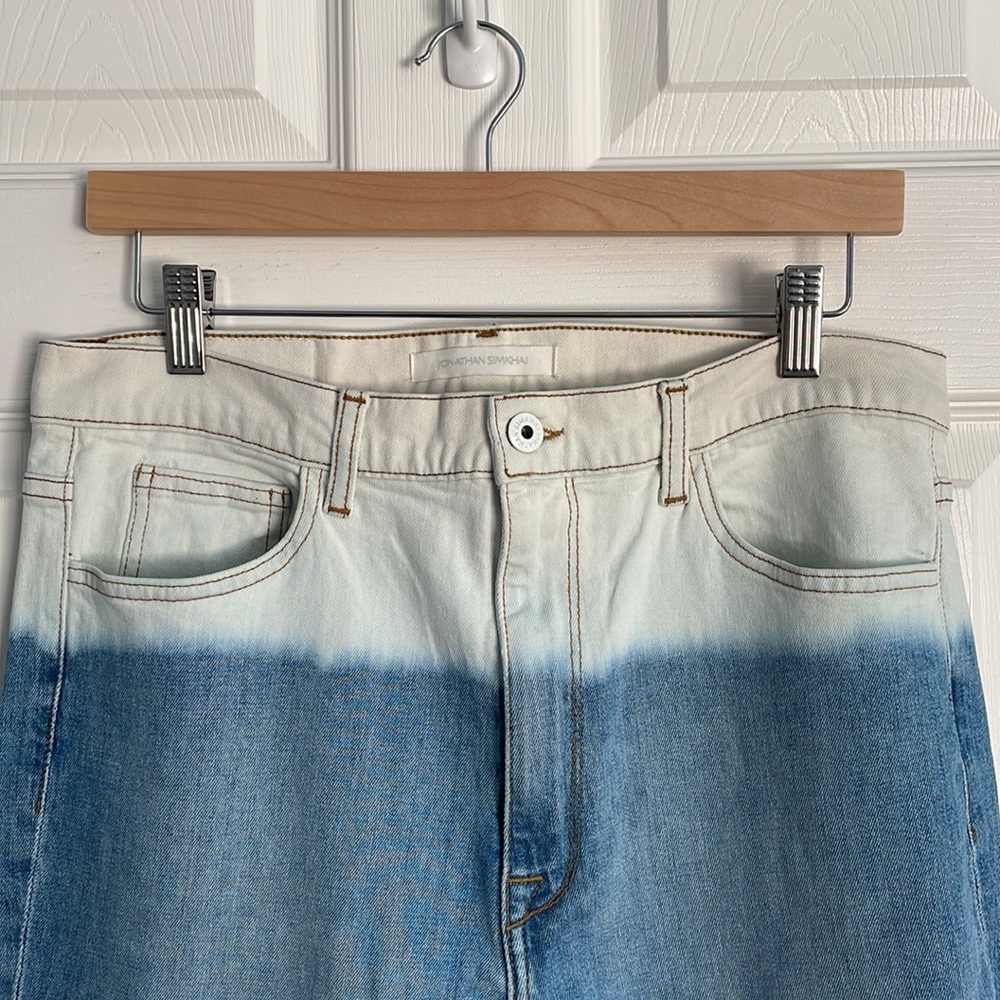 Jonathan Simkhai | High Rise Straight Leg White and Blue Dipped Jeans NWT - Picture 6 of 16
